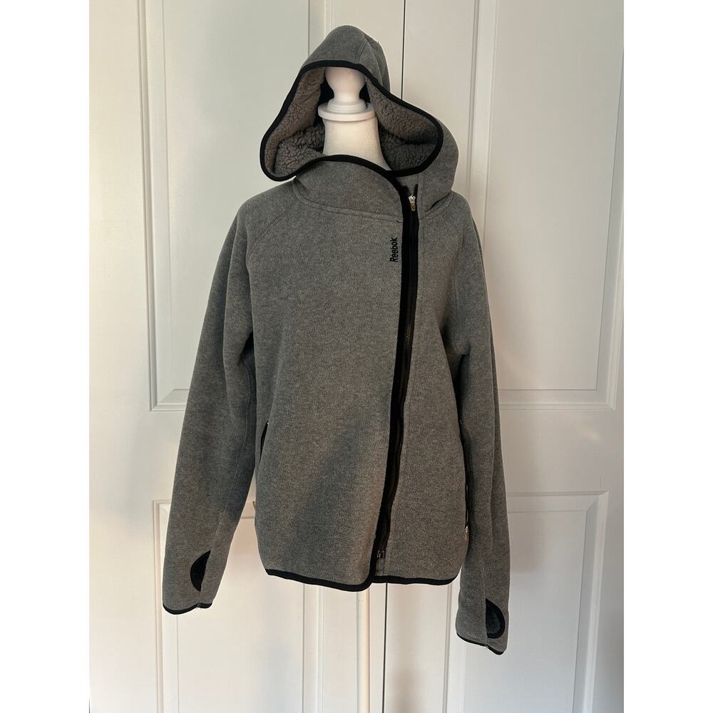 Reebok Gray Asymmetrical Zip Sherpa Lined Hoodie Jacket Women’s Medium